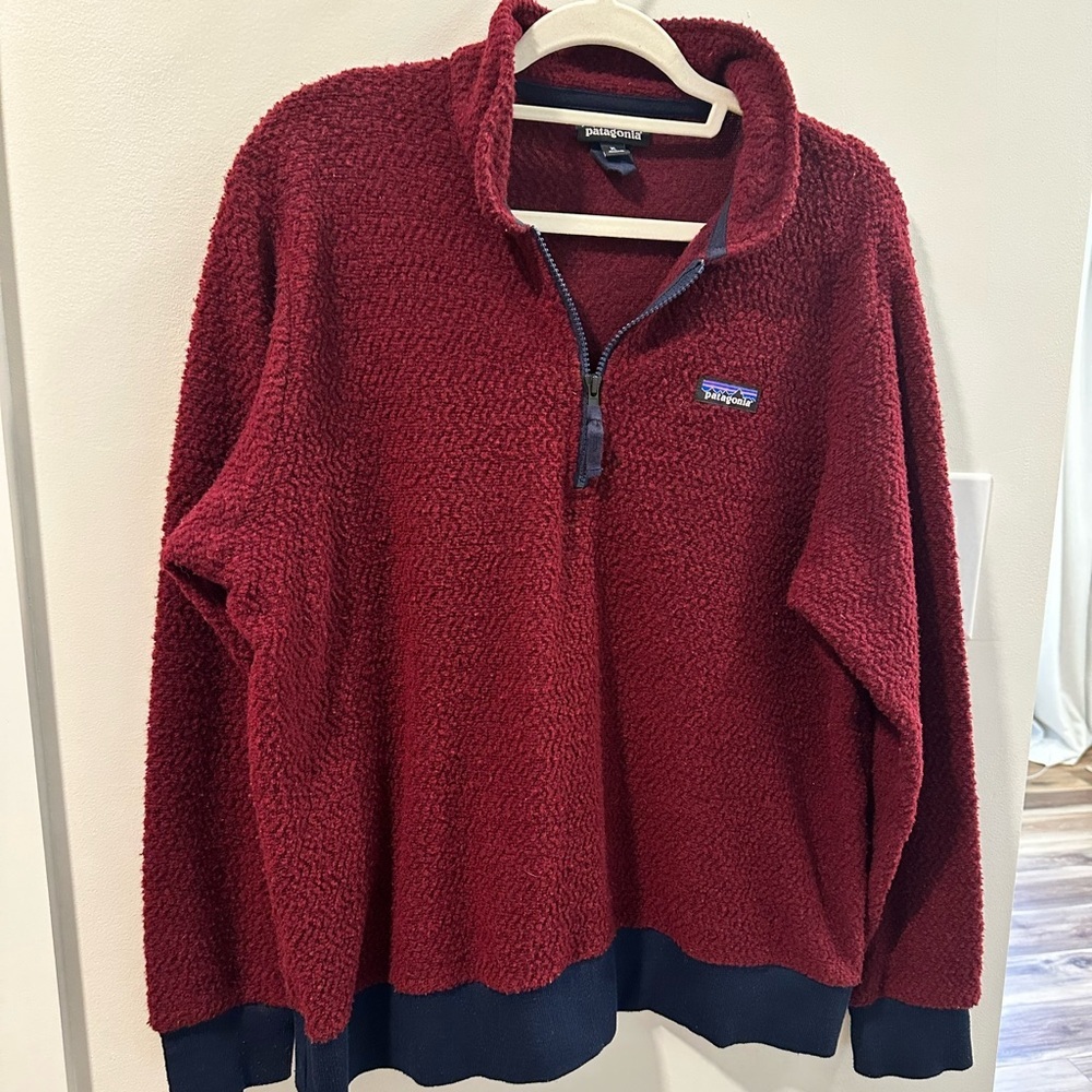 Patagonia Woolyester Fleece Pullover Women’s Burgundy Oxide Red/Blue Trim XL - Picture 3 of 9